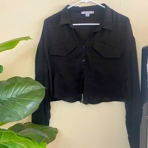 Long sleep button up crop top